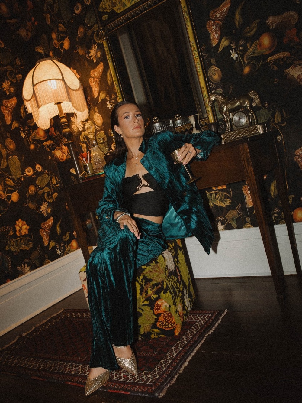 Velvet Teal Blazer and Trousers Set